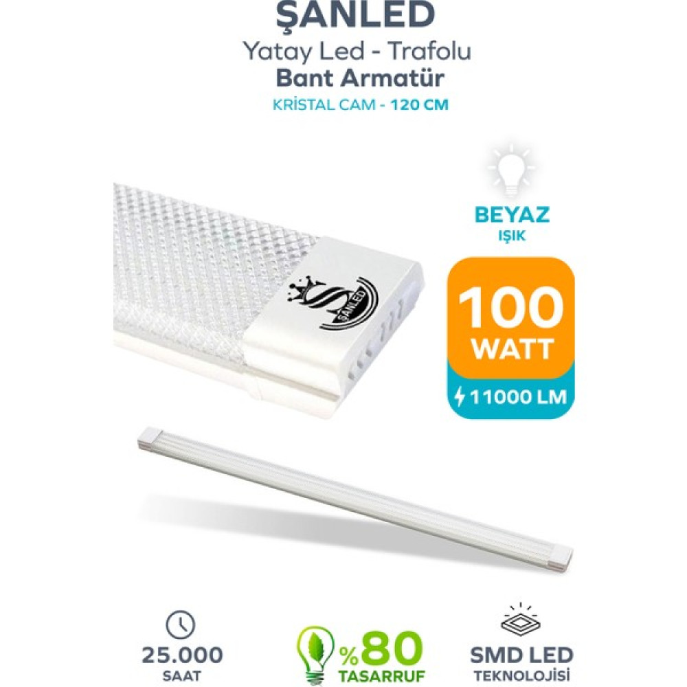 ŞANLED 100W 120 Cm Kristal Yatay LED Bant Armatür-Trafolu Beyaz Işık - 1 Adet Diğer Fiyatı