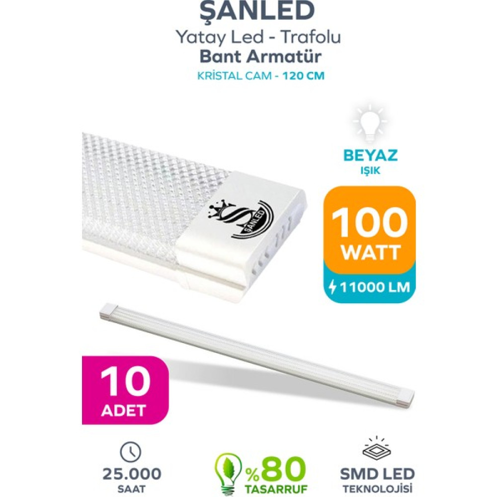 ŞANLED 100W 120 Cm Kristal Yatay LED Bant Armatür-Trafolu Beyaz Işık - 10 Adet Diğer Fiyatı