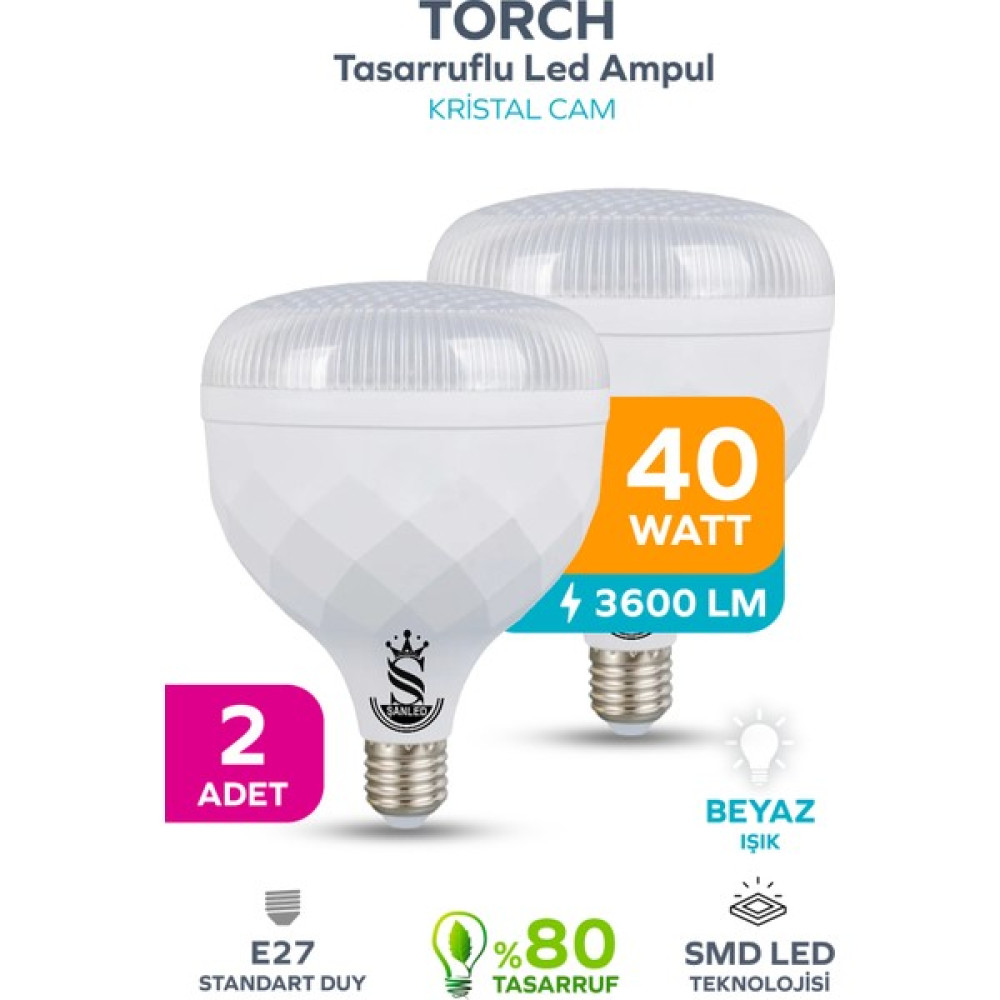 ŞANLED 40W Kristal Tasarruflu E27 Beyaz Işık Torch LED Ampul - 2 Adet Led Aydınlatmalar Fiyatı