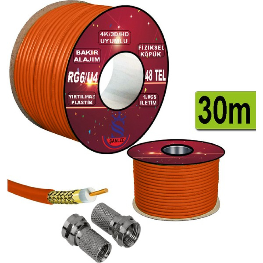 ŞANLED Anten Uydu Kablosu Turuncu Ren Rg6 U4 Tv Anten Kablo -5,10,20,30,40,50,60,70,80,90,100 M - 30 m Uydu Kablosu Fiyatı