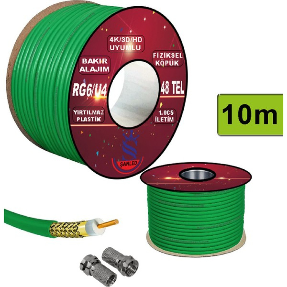 ŞANLED Anten Uydu Kablosu Yeşil Rg6 U4 Tv Anten Kablo -5,10,15,20,25,35,40,45,50,55,65,70,75,80,85,90,95,100 - 10 m Uydu Kablosu Fiyatı