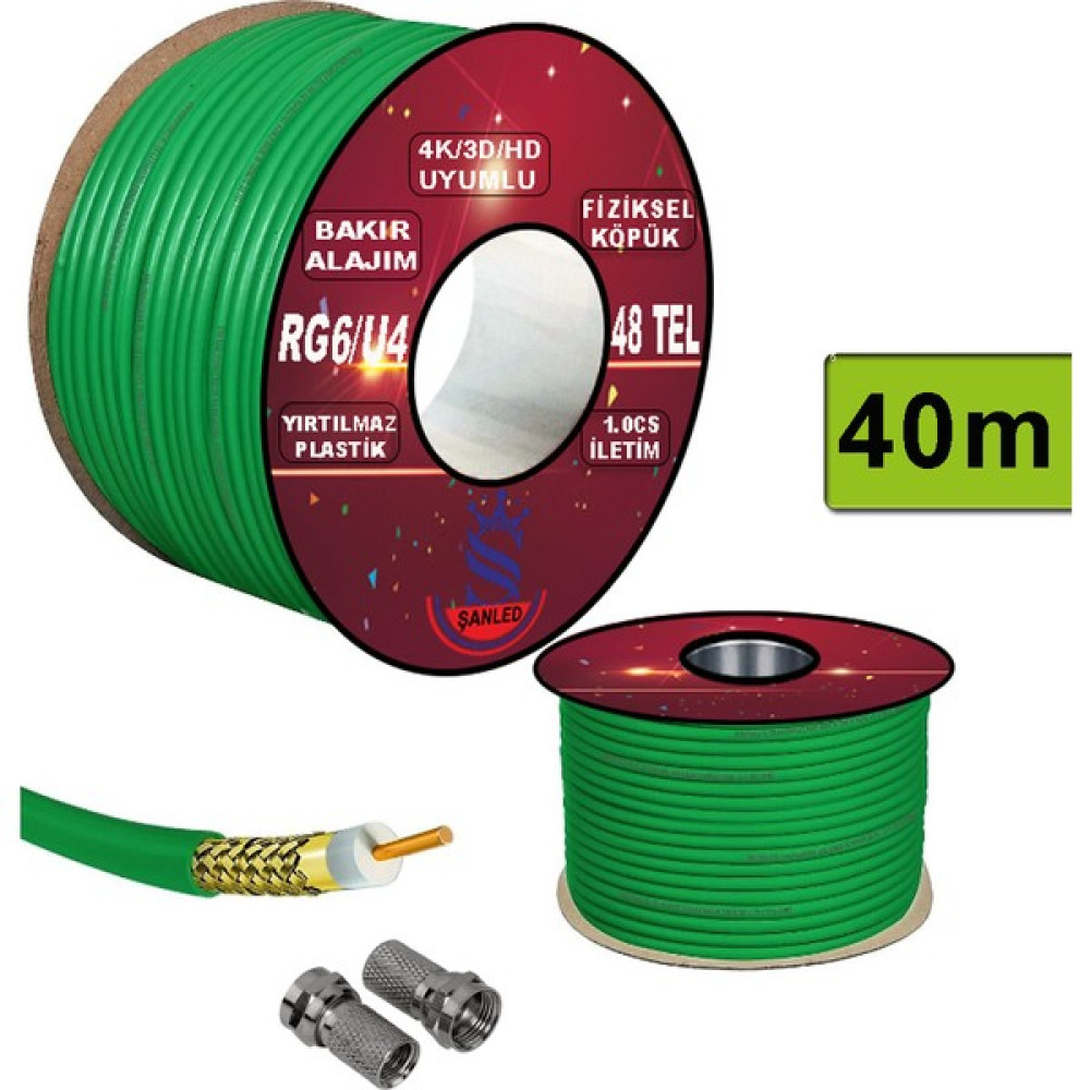 ŞANLED Anten Uydu Kablosu Yeşil Rg6 U4 Tv Anten Kablo -5,10,15,20,25,35,40,45,50,55,65,70,75,80,85,90,95,100 - 40 m Uydu Kablosu Fiyatı