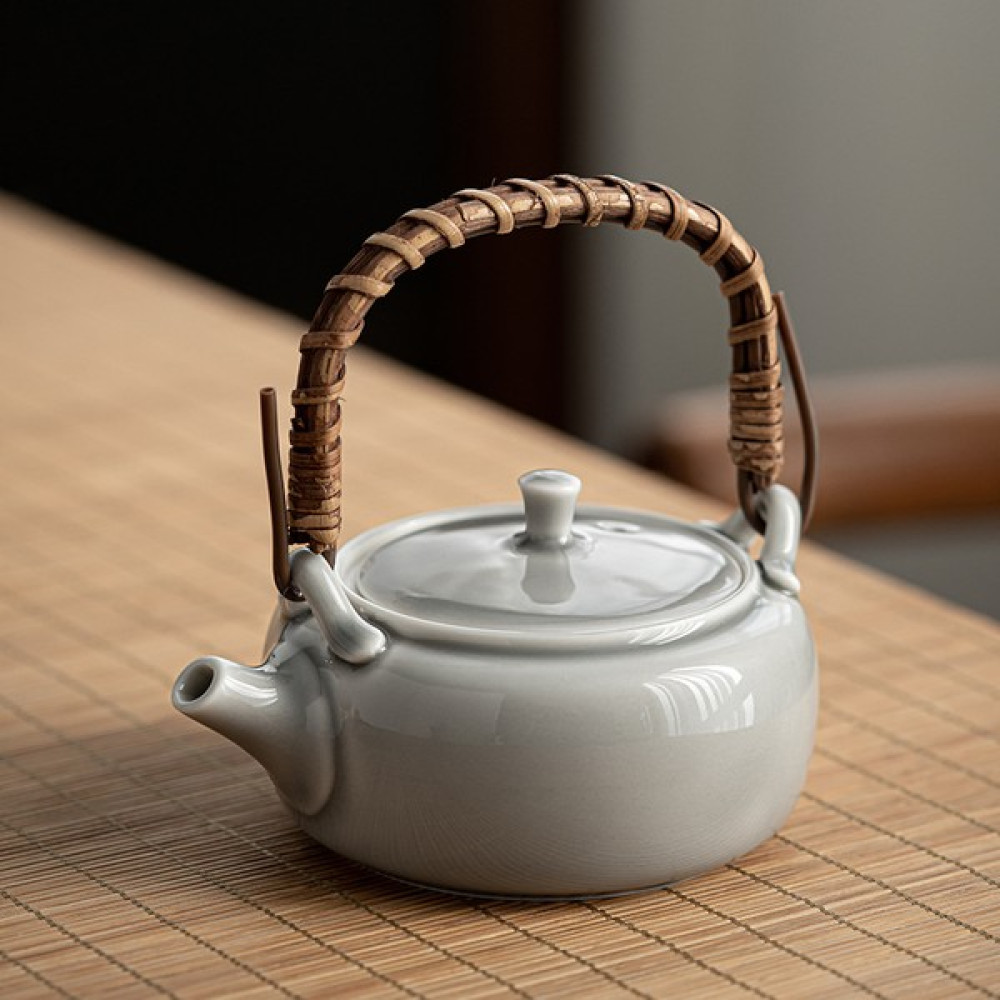 Sanlindou Buz Gri Sırlı Kolu Pot Japon Seramik Kung Fu Demlik Küçük Tek Tencere Rattan Kolu Ev Demlik | Çaydanlıklar (Yurt Dışından) Çay / Çaydanlık Setleri Fiyatı