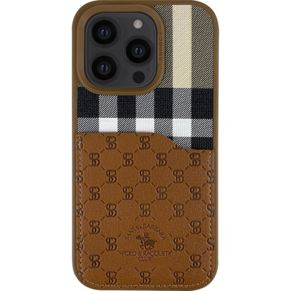 Santa Barbara Polo & Racquet Club Apple iPhone 14 Pro Max Plaid Kartvizitli Kapak - Kahverengi Cep Telefonu Kılıfı Fiyatı
