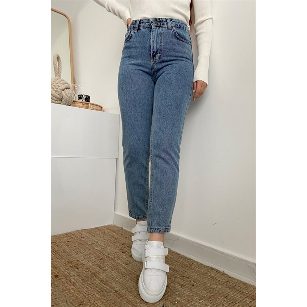 SANTA BELLA Erva Mavi Kar Yıkama Mom Boyfriend Jean Kadın Power Likra Toparlayıcı 31 Beden Bayan Jeans / Kot Pantolon Fiyatı