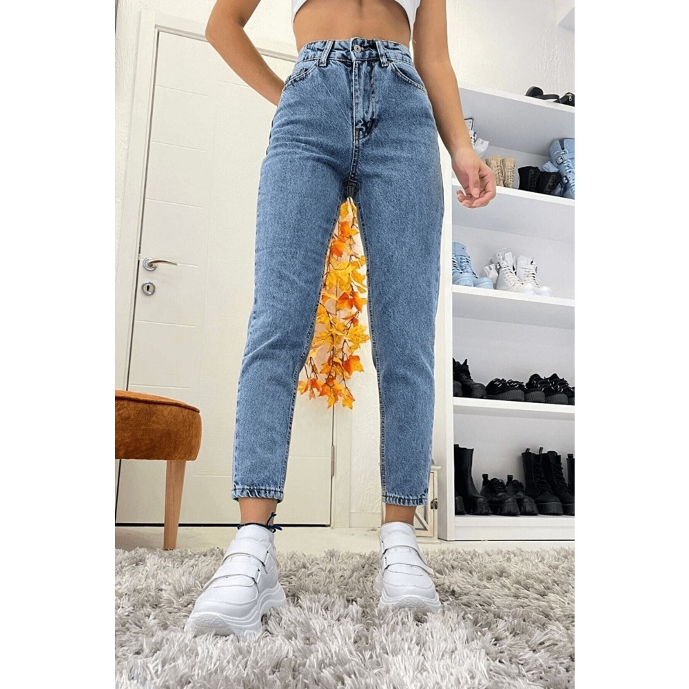 SANTA BELLA Estonya Mavi Kar Yıkama Mom Boyfriend Jean Kadın Power Likra Toparlayıcı 27 Beden Bayan Jeans / Kot Pantolon Fiyatı