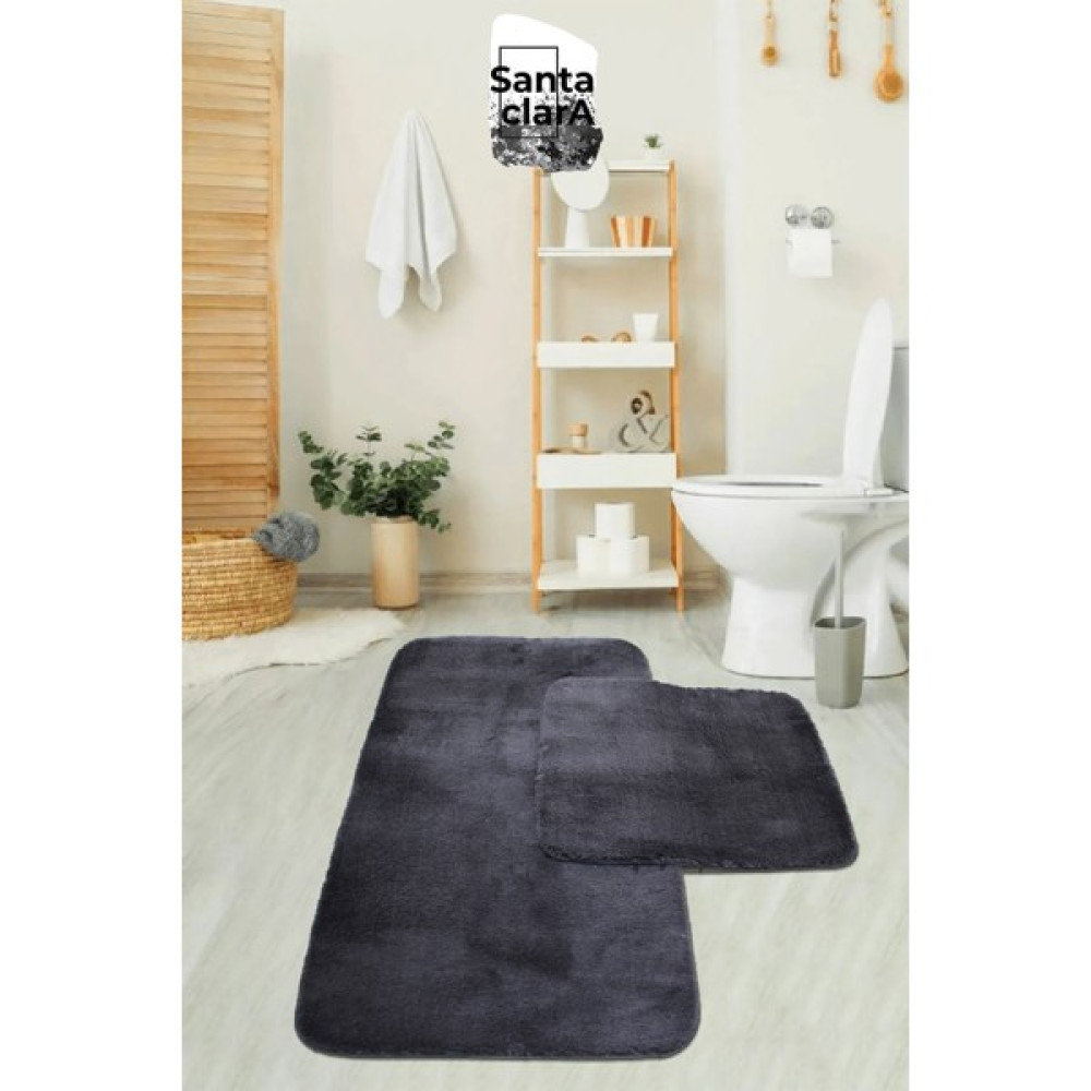 Santa Clara 80X120 + 80X50 Antrasit Banyo Paspas Takımı Peluş Kaymaz Taban Yıkanabilir - 2 li takım Klozet Takımı Fiyatı