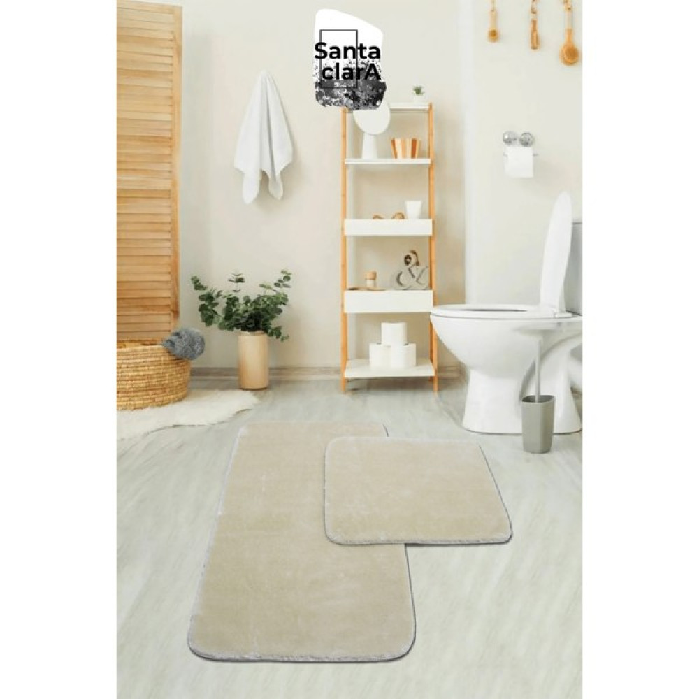 Santa Clara 80X120 + 80X50 Bej Banyo Paspas Takımı Peluş Kaymaz Taban Yıkanabilir - Vizon - 2 li takım Klozet Takımı Fiyatı