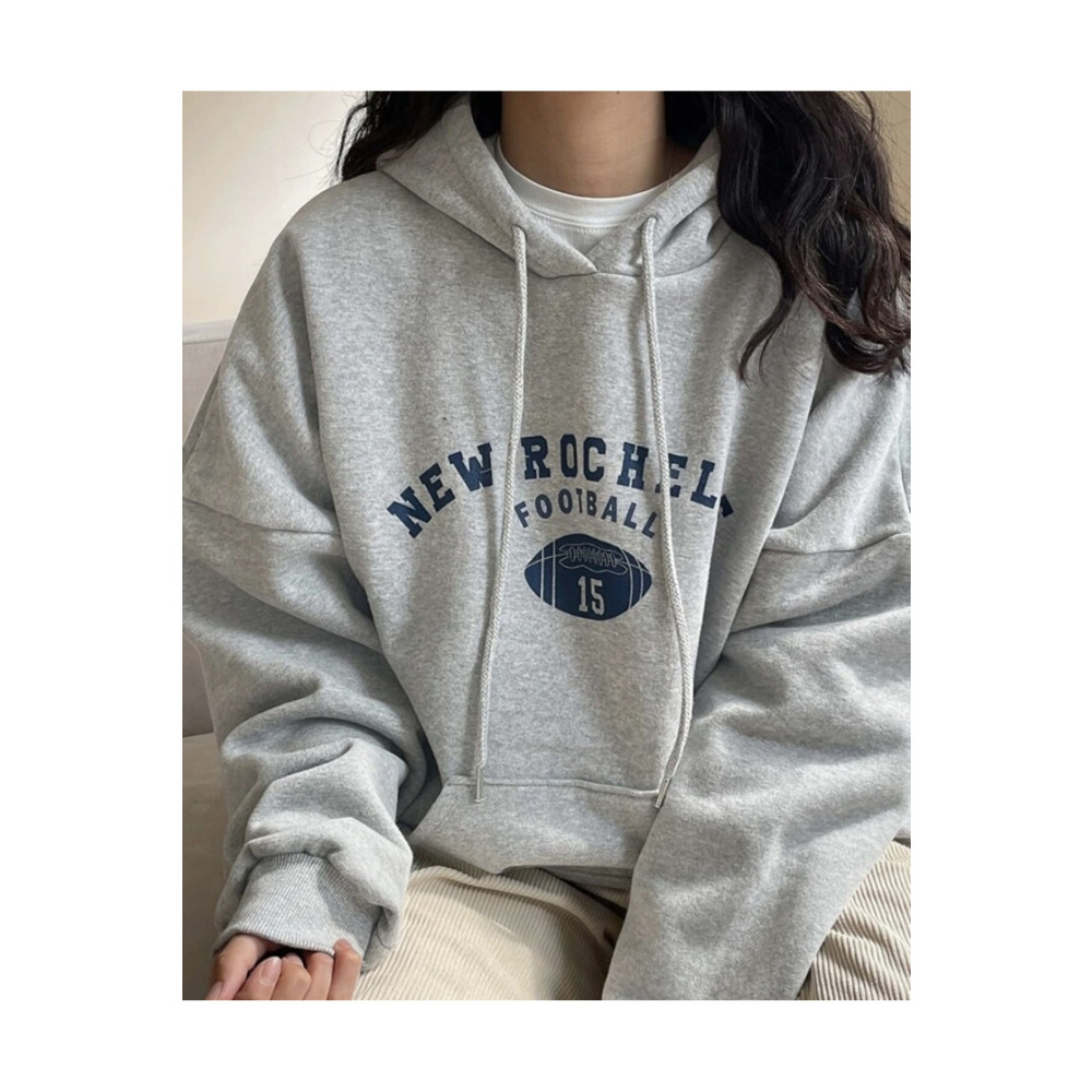 SANTAMİNA Unisex Gri New Rochelle Baskılı Kapüşonlu Oversize Sweatshirt XL Beden Bayan Sweatshirt Fiyatı