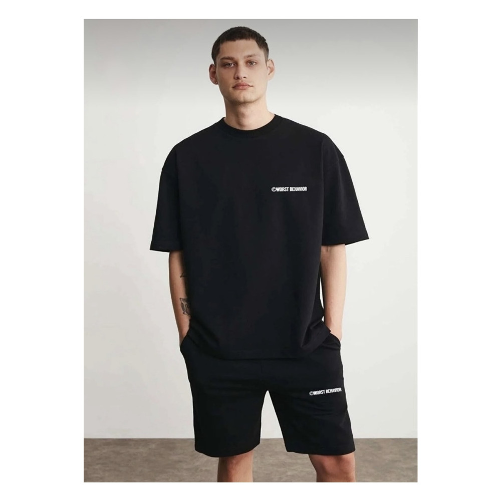 SANTAMİNA Unisex Siyah Worst Behavıor Baskılı Alt Üst Şort T-shirt Takım S Beden Kadın Giyim Fiyatı