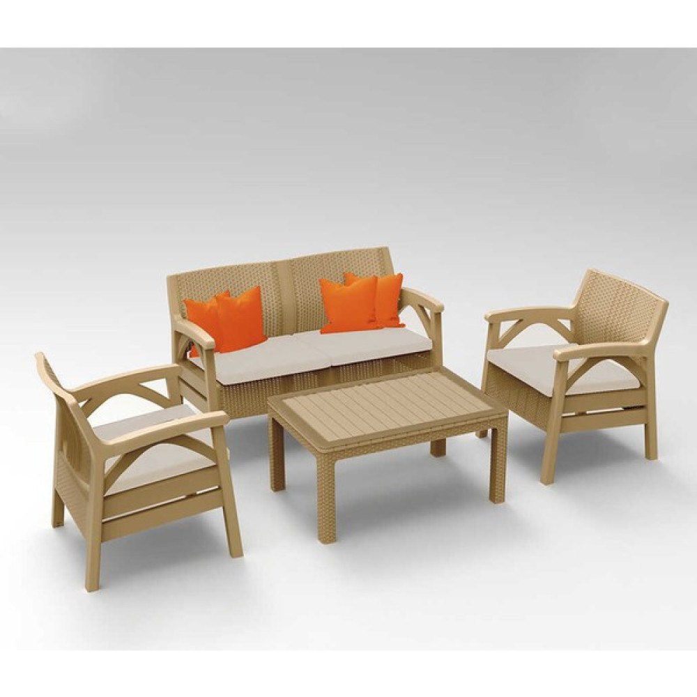 Santana Rattan 4lü Bahçe Balkon Takımı ve Oturma Grubu Çöl Beji Bahçe Mobilyası Takımı Fiyatı
