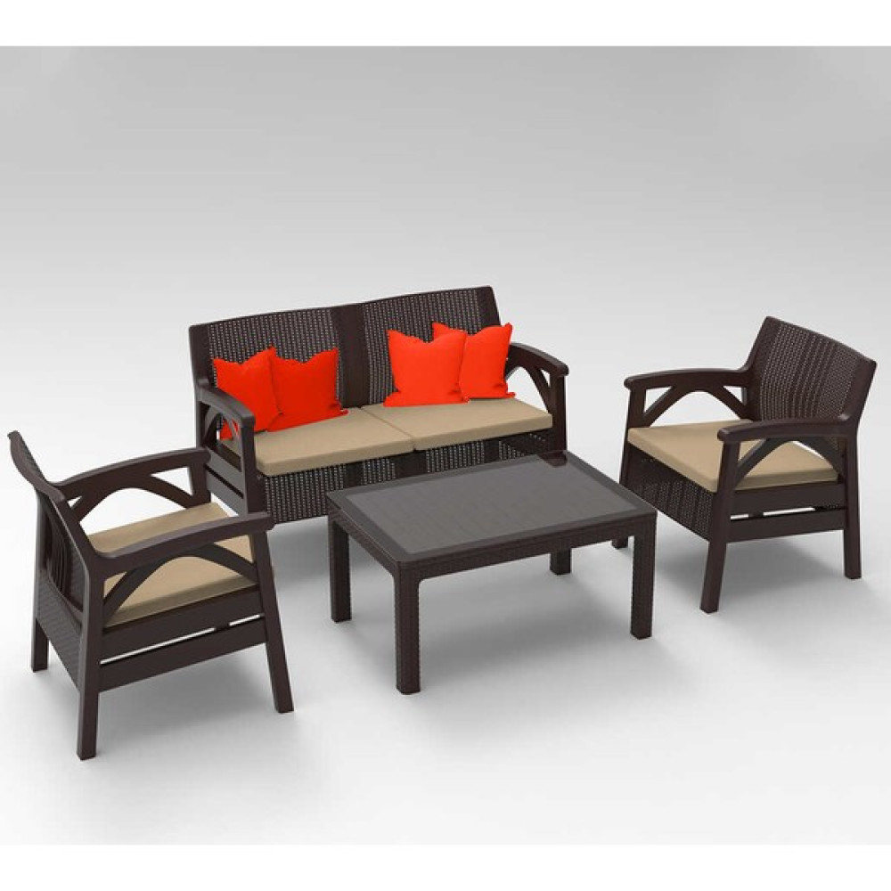 Santana Rattan 4lü Bahçe Balkon Takımı ve Oturma Grubu Kahve Bahçe Mobilyası Takımı Fiyatı