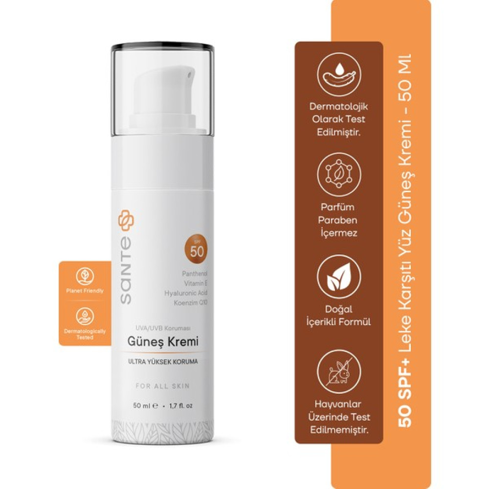 Sante Plus Su Bazlı Leke Karşıtı Spf 50+ Yüz Güneş Kremi 50 ml Güneş Kremleri ve Losyonları Fiyatı