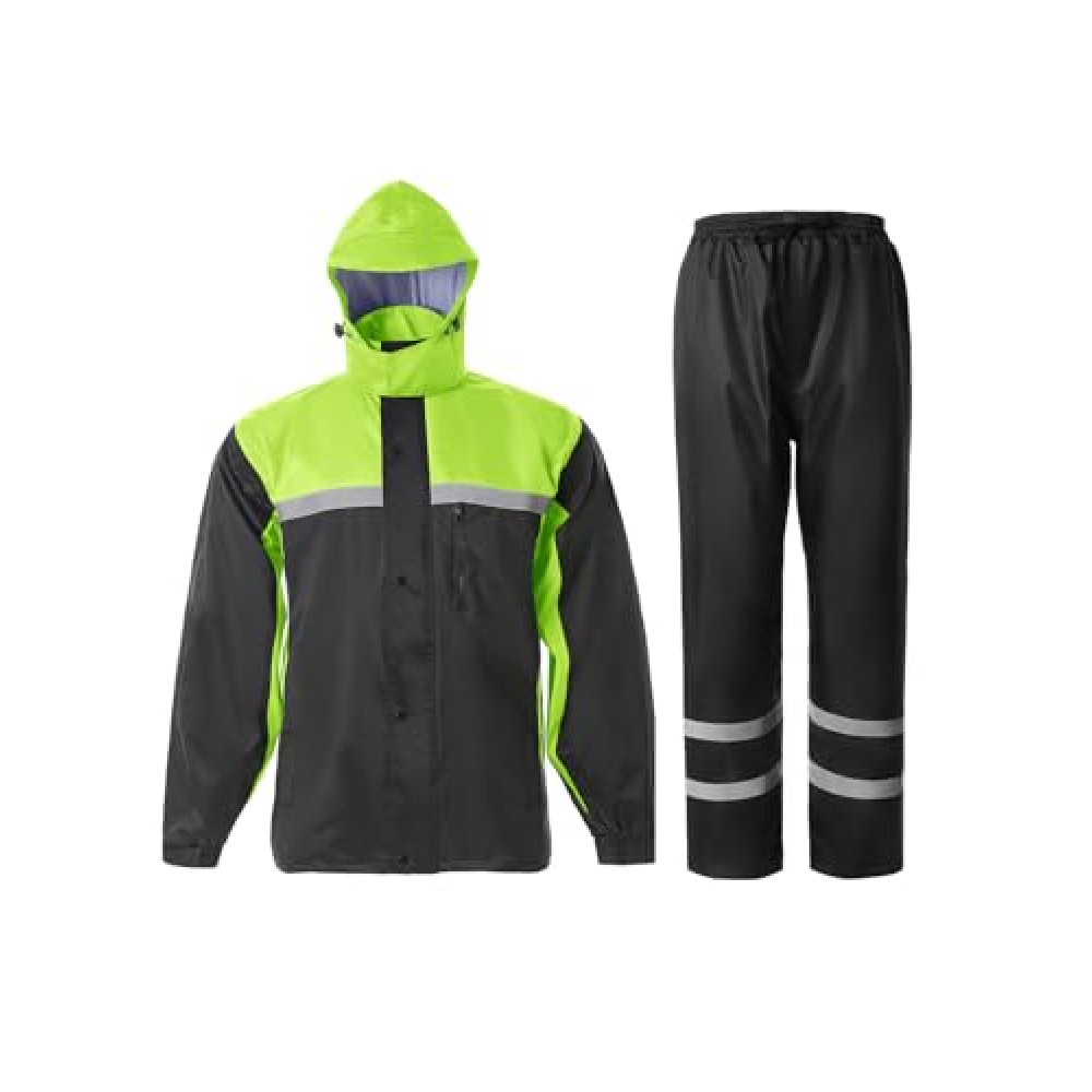 SaphiRose Men's Rain Suit High Visibility Reflective Work Rain Jacket Pants for All Sport Farm Fishing Motorcycle (Black/Green,X-Large)