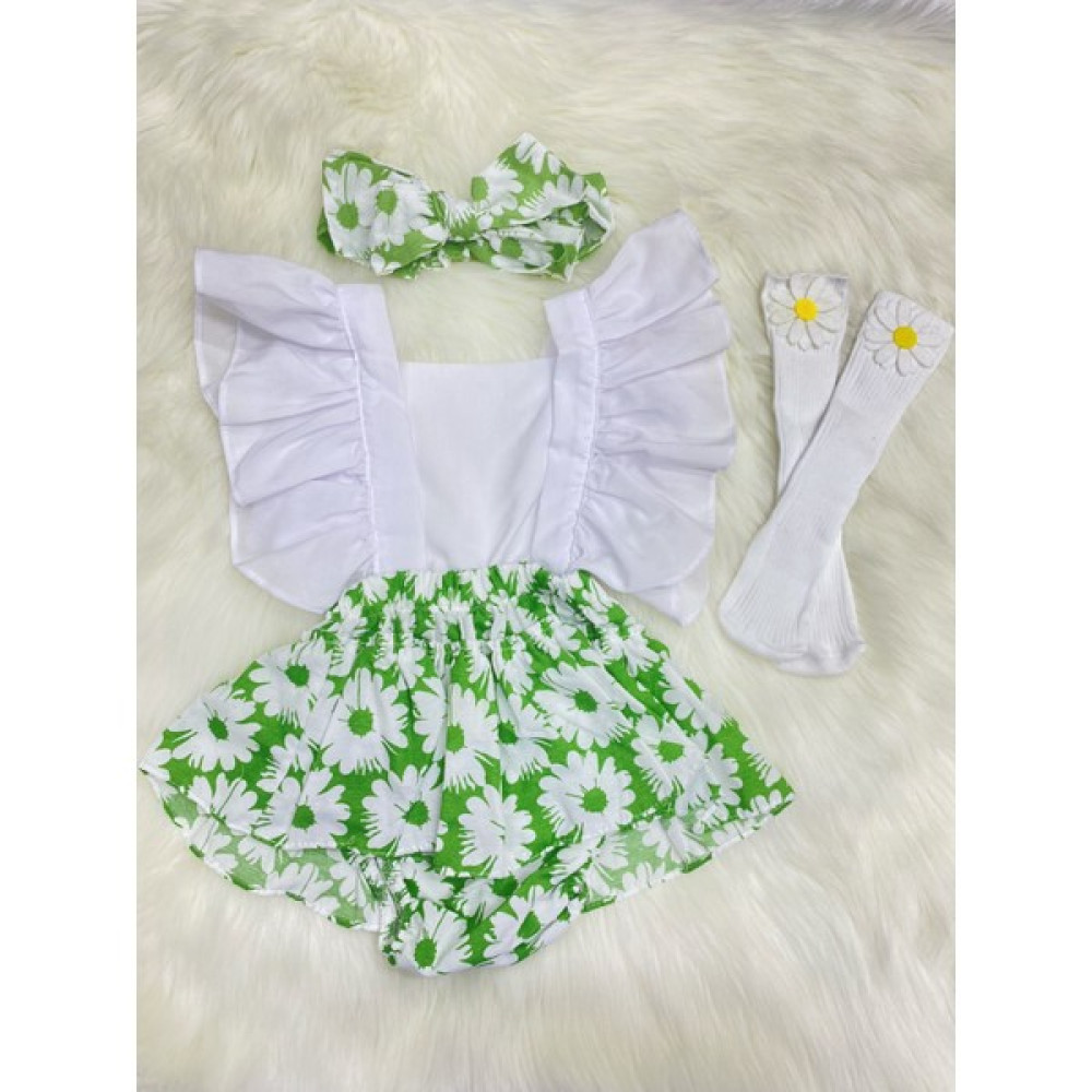 Şapka Kids Kız Bebek Slopet Yeşil Çiçek Bandana ve Çorap Set10 Kız Çocuk Elbise Fiyatı
