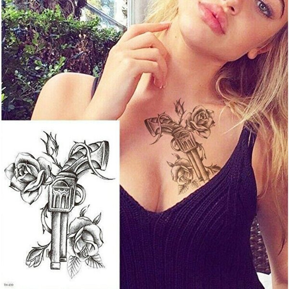 Şapkadan Gerçekçi Geçici Silahh ve Gül Dövme Tattoo Altın, Takı & Aksesuar Fiyatı