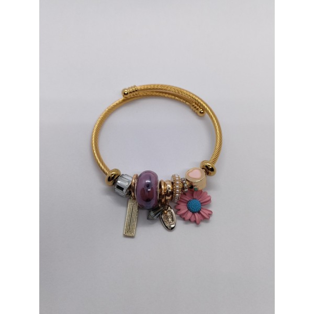 Sapphire Store Gold Renk Çiçek Detaylı Pandora Charm Bileklik - Standart Saat ve Bileklik Aksesuarı Fiyatı