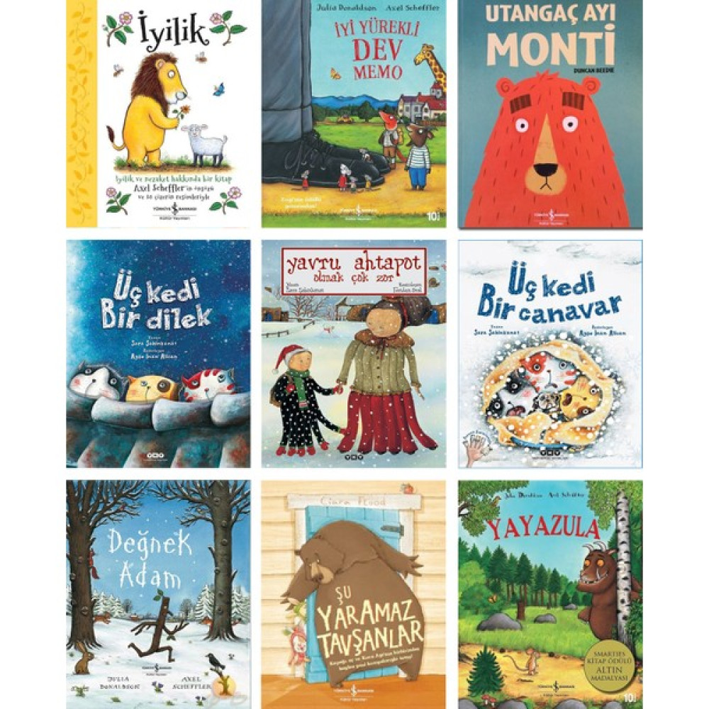Sara Şahinkanat 3 Kitap ( Üç Kedi Bir Dilek + Üç Kedi Bir Canavar + Yavru Ahtapot Olmak) Utangaç Ayı Monti + Iyilik + Iyi Yürekli Dev Momo + Değnek... Öykü Kitapları Fiyatı