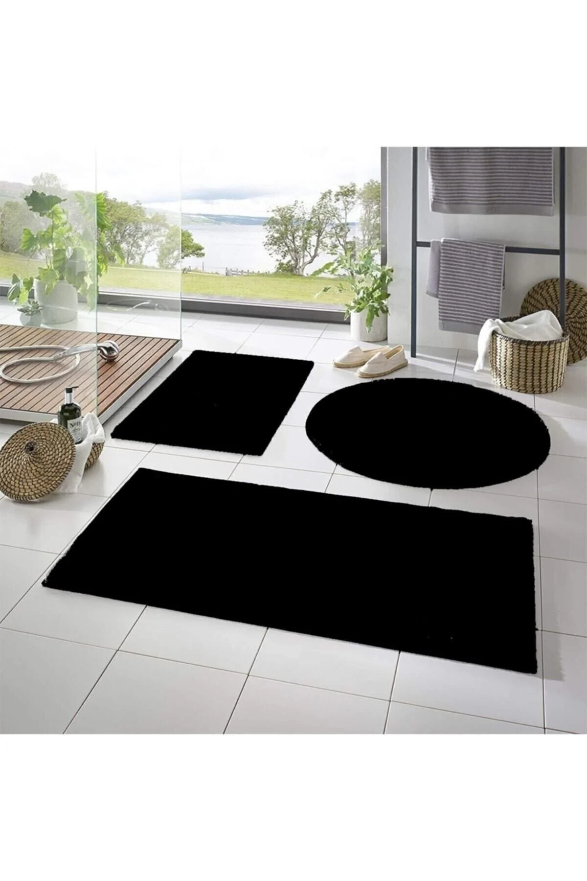 Sarar 3lü Banyo Paspası Halısı Peluş Halı Klozet Takımı Siyah 60x100 60x40 60x60(YUVARLAK)" Banyo Tekstili Fiyatı