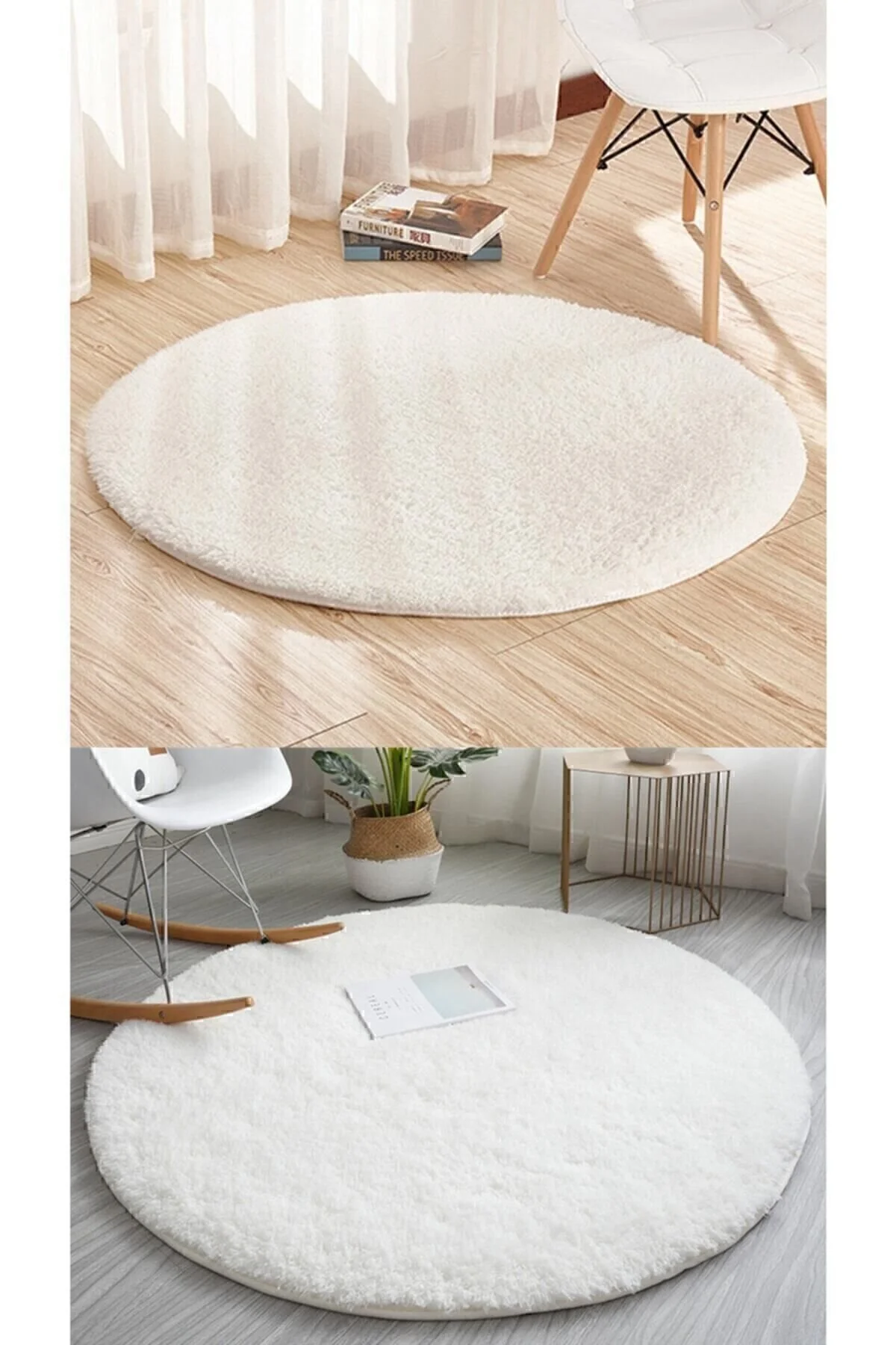 SARAR HALI Sürpriz Ev Tekstil Yuvarlak Beyaz Renk Peluş Yıkanabilir Halı 60 x 60 Beden" Kilim Fiyatı