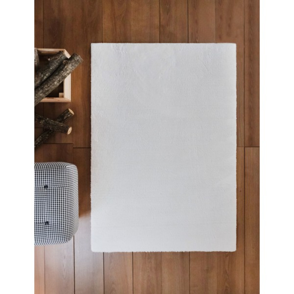 SARAR HALI Tavsan Kaymaz Taban Beyaz Post Peluş Düz Halı - 100 x 150 cm Salon Halısı Fiyatı