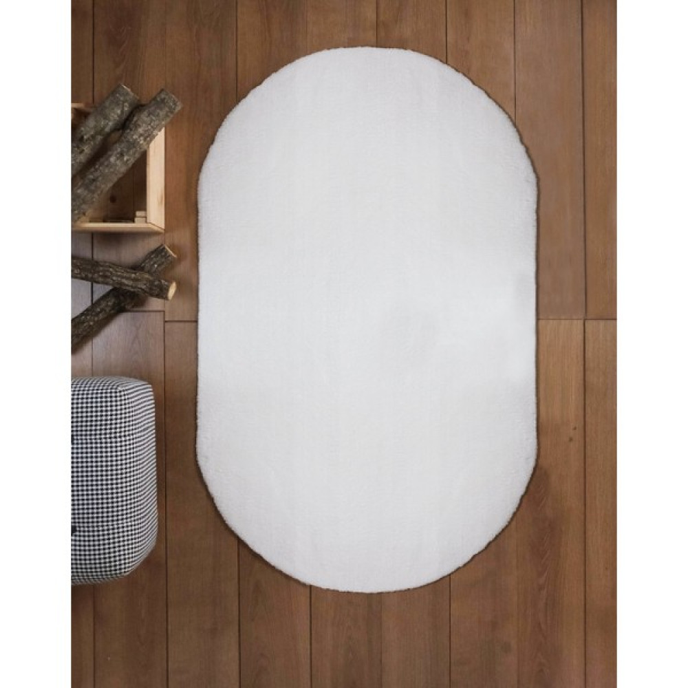 SARAR HALI Tavsan Kaymaz Taban Beyaz Post Peluş Oval Halı - 200 x 300 cm Salon Halısı Fiyatı