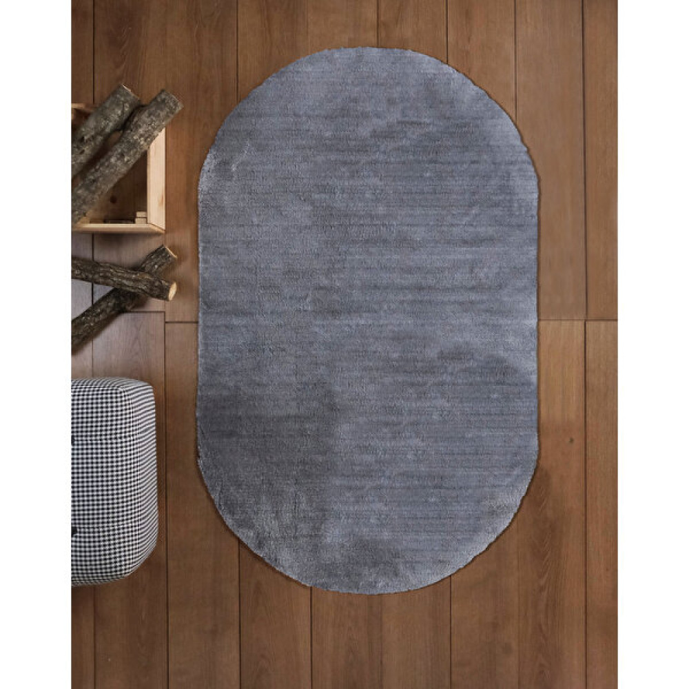 SARAR HALI Tavsan Kaymaz Taban Gri Post Peluş Oval Halı - 80 x 250 cm Salon Halısı Fiyatı