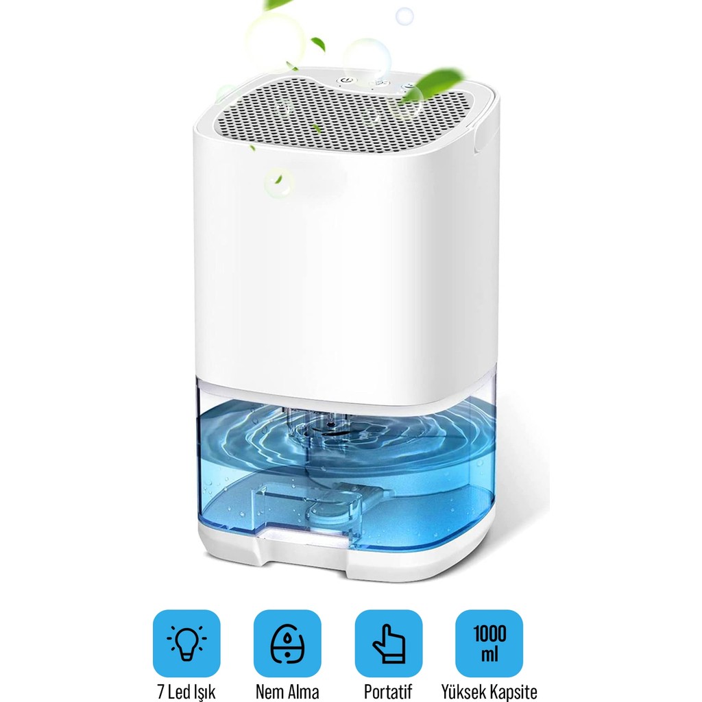 Saravita 1000ML Nem Alma Cihazi Hava Kurutucu Banyo Mutfak Oda Için LED Işıklı Dehumidifer Nem Emici - Beyaz Diğer Fiyatı