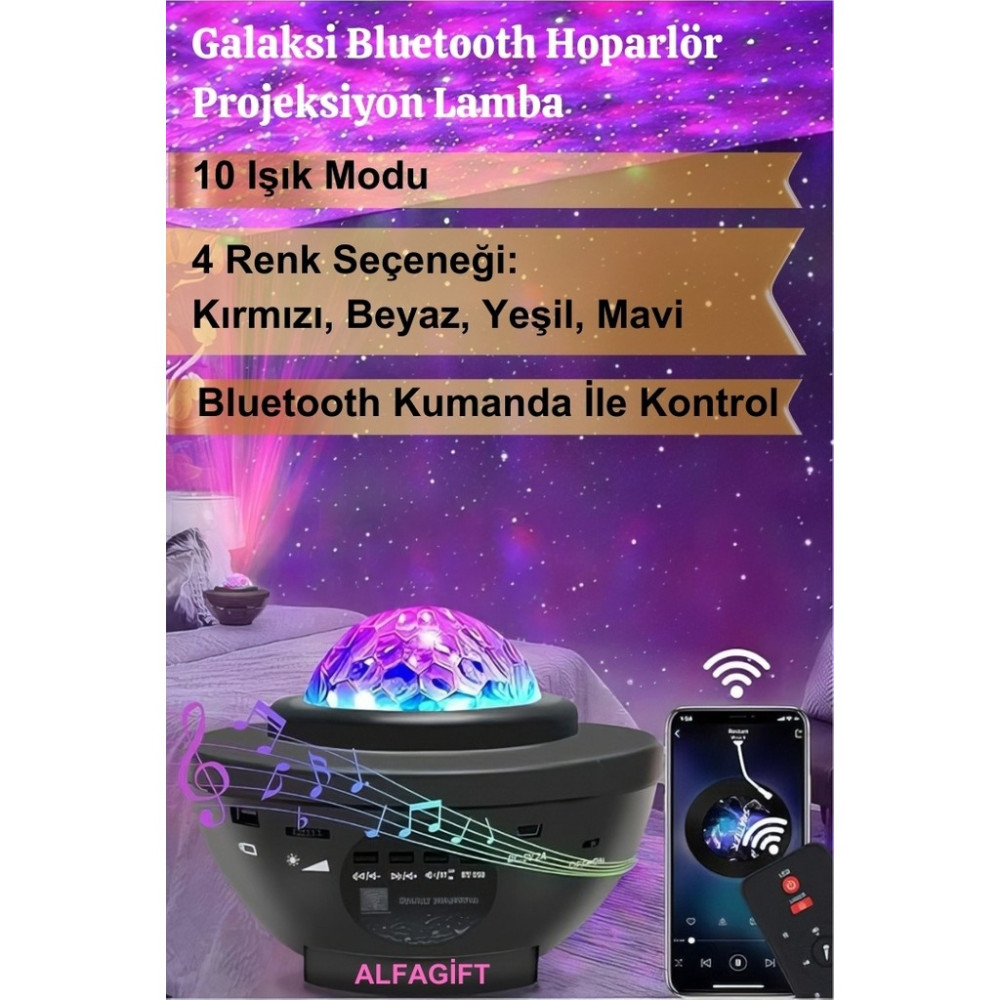 Saravita Yıldızlı Bluetooth Hoparlör Projektör Gece Lambası- Galaksi Lazer Işık ve Parti LED Disko Topu - Siyah Bluetooth Hoparlör Fiyatı