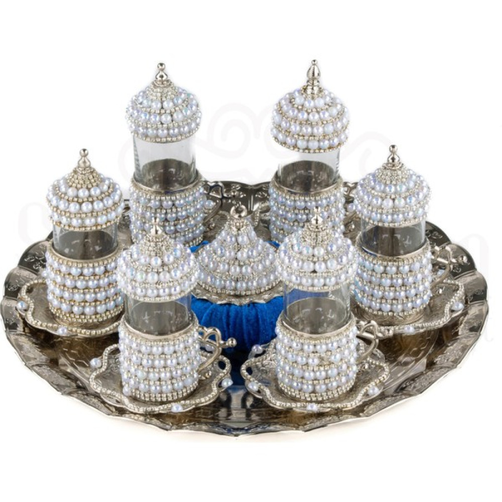 Saray Ottoman Bardak Çay Bardağı Su Bardağı Çay Takımı Çay Seti Nescafe Takımı İncili Lale 6'lı Suluk Seti Beyaz Fincan / Bardak / Kahve Takımı Fiyatı