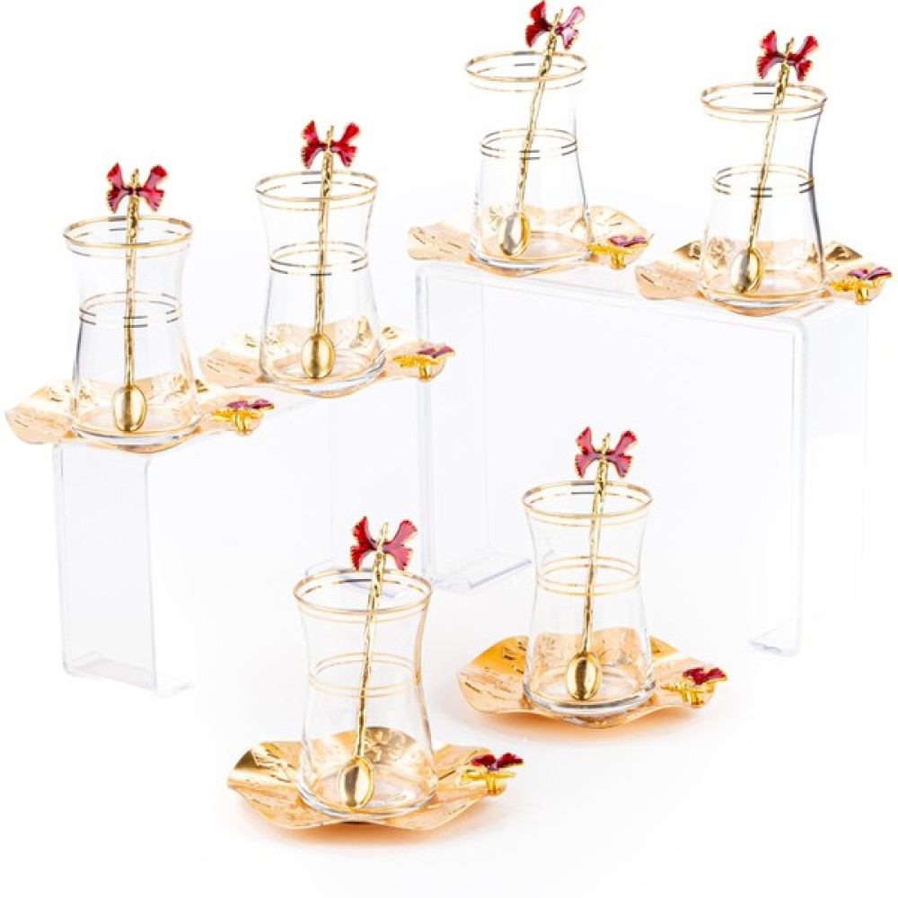 Saray Ottoman Çay Seti Çay Bardağı Takımı 6 Kişilik Kelebek Kırmızı - Renkli - 100 ml Fincan / Bardak / Kahve Takımı Fiyatı