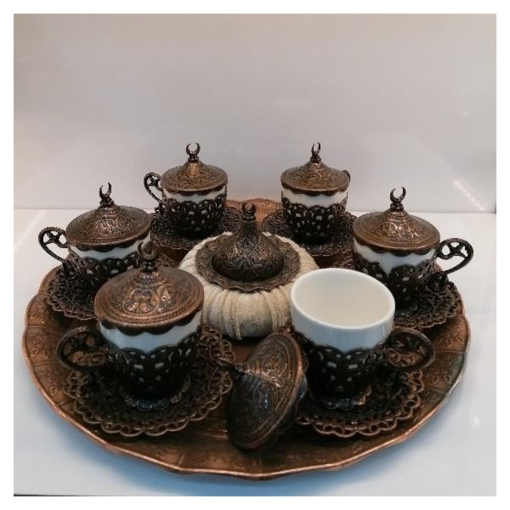 Saray Ottoman Gelincik 6'lı Nescafe Seti Antik Bakır Fincan / Bardak / Kahve Takımı Fiyatı