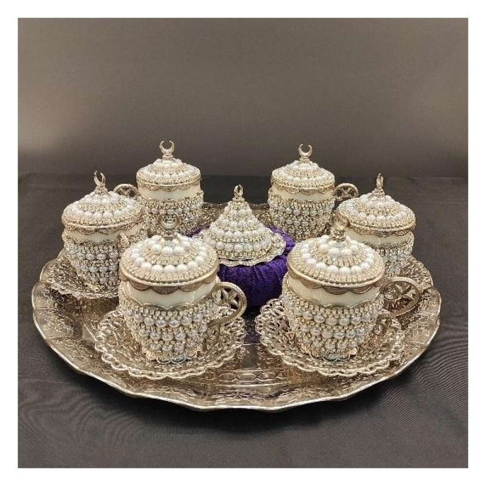 Saray Ottoman Incili Gelincik 6'Lı Nescafe Seti Beyaz - 1 Adet - Renkli - 330 ml Fincan / Bardak / Kahve Takımı Fiyatı