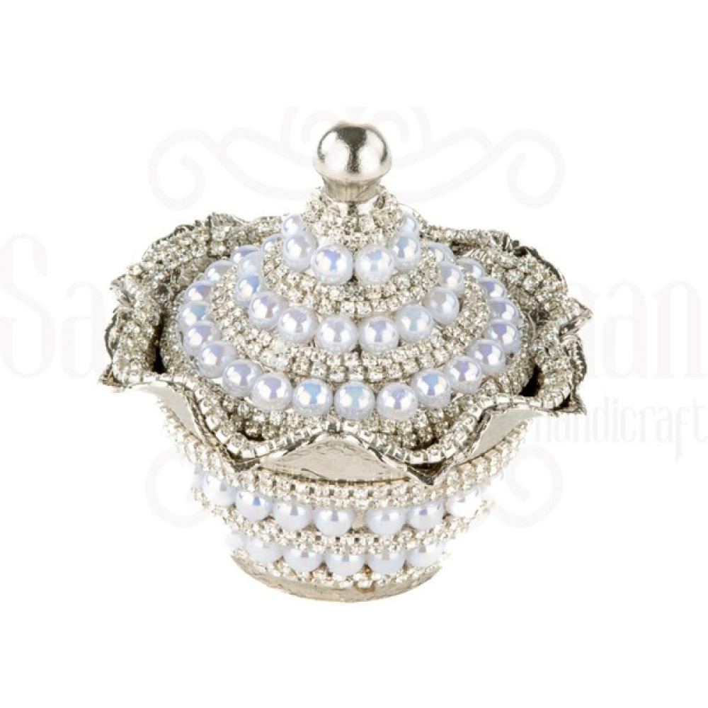 Saray Ottoman İncili ve Swarovski Taşlı Şekerlik Drajelik Dekoratif Küçük Yuvarlak Lalelgül Nikel - açıklamada - Renkli Kase Fiyatı