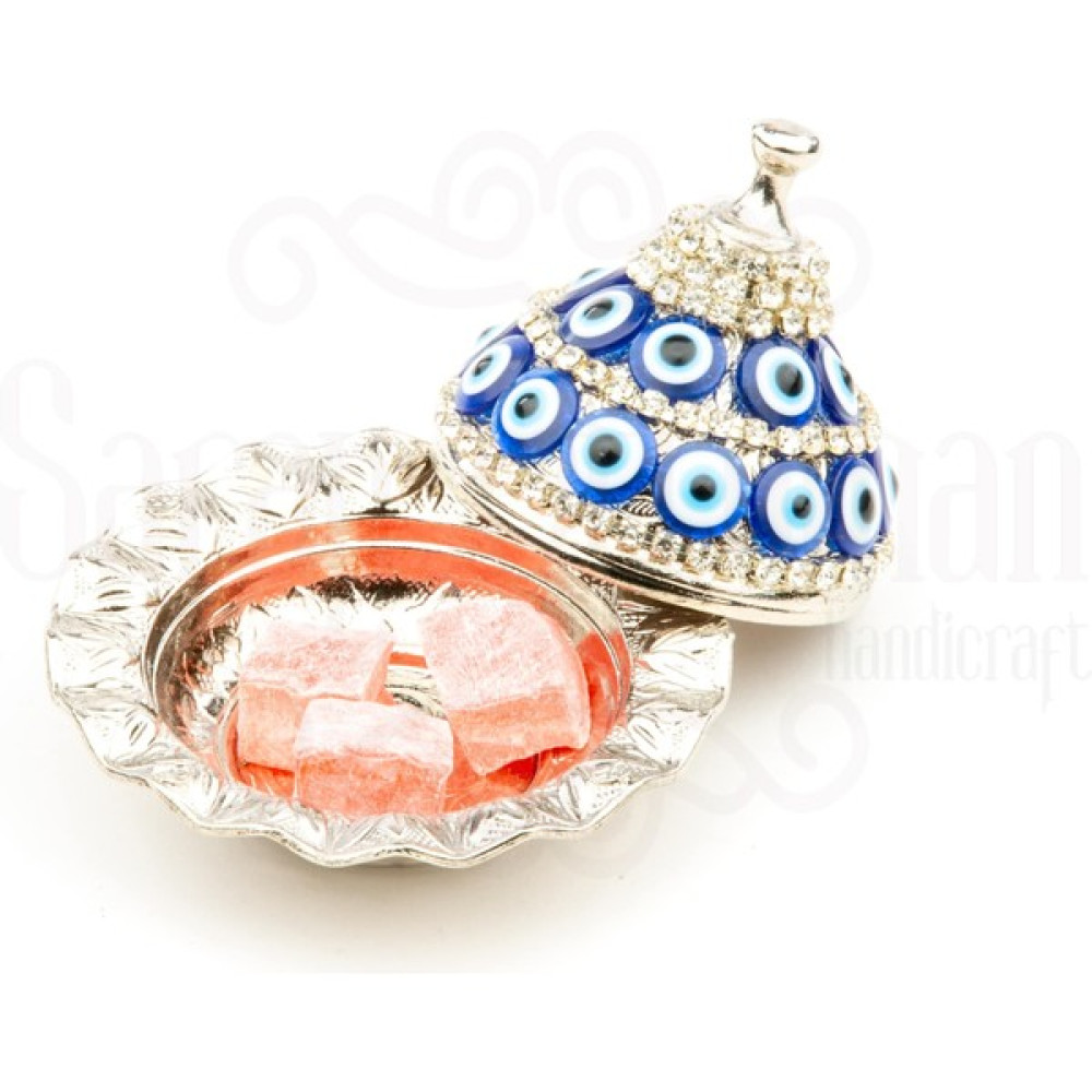Saray Ottoman Nazar ve Swarovski Taşlı Lokumluk Kahve Yanı Çikolatalık Drajelikkubbeli No.1 Beyaz - açıklamada - Renkli Kase Fiyatı
