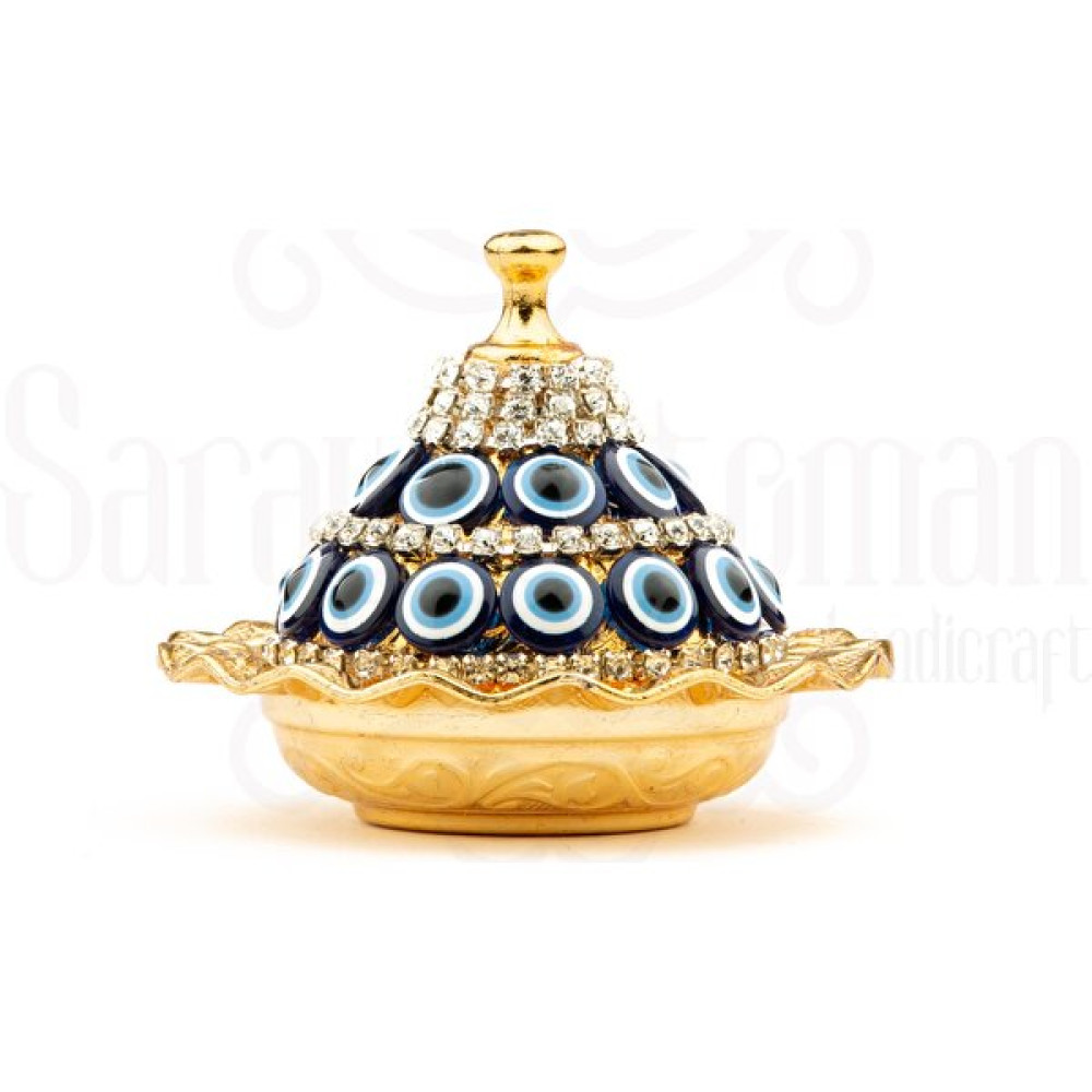 Saray Ottoman Nazar ve Swarovski Taşlı Lokumluk Kahve Yanı Çikolatalık Drajelikkubbeli No.1 Sarı - açıklamada Kase Fiyatı