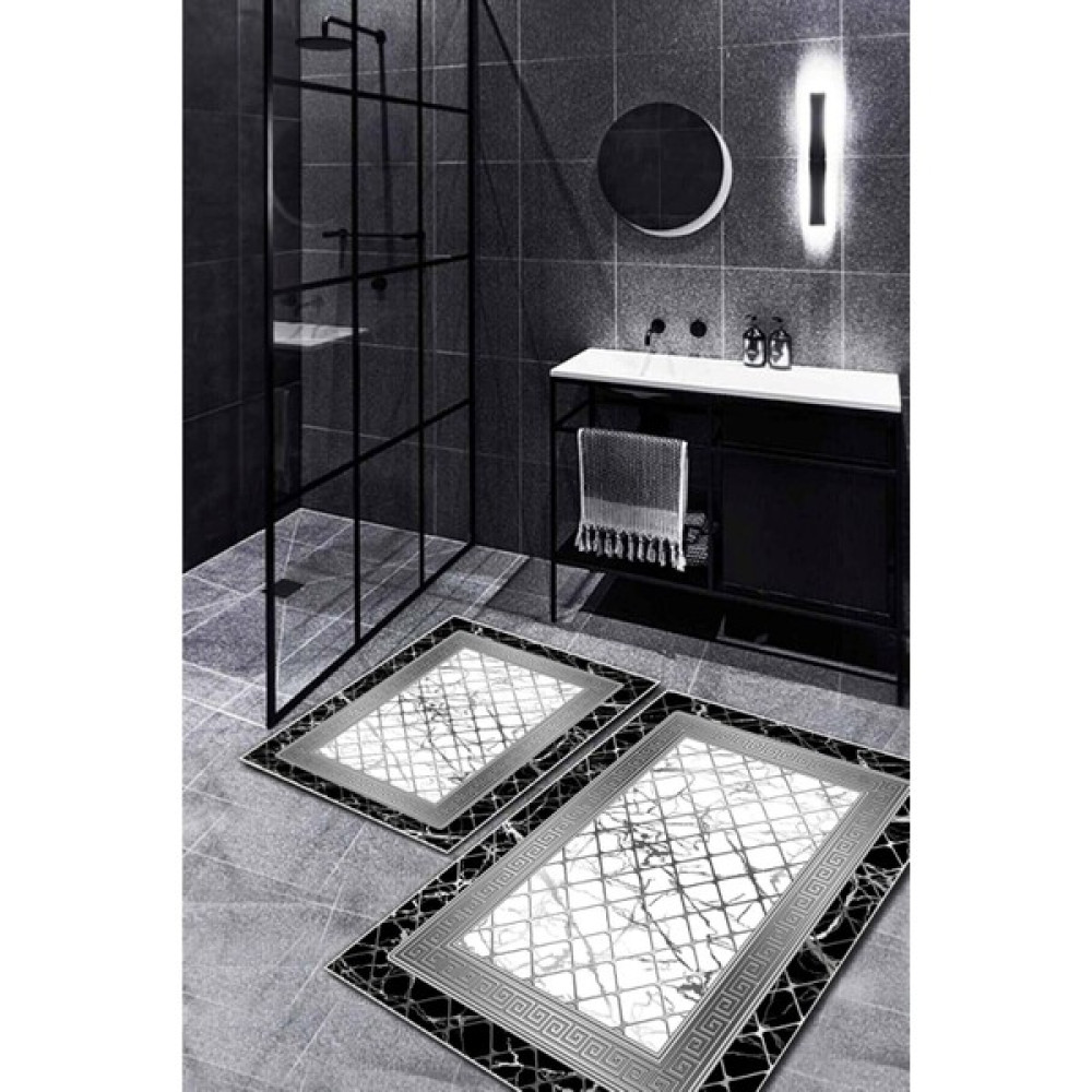 Saraz Halı Banyo Paspas 2 Li Gri Siyah Modern 2 Li Banyo Paspas Grey Black Modern 1 - Banyo Klozet Takımı - Gri - Beyaz Klozet Takımı Fiyatı