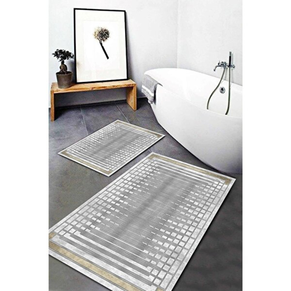 Saraz Halı Banyo Paspas 2 Li Modern Gri Desen Yeni 2 Li Banyo Paspas Klozet Modern Gri 1 - Banyo Klozet Takımı Klozet Takımı Fiyatı