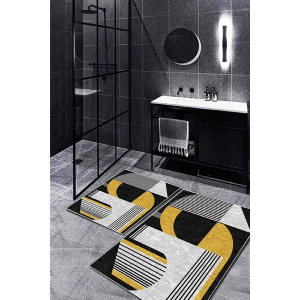 Saraz Halı Banyo Paspas Artdeco Geometrik 2 Li Banyo Paspas Klozet Artdeco - Banyo Klozet Takımı - Sarı - Pembe Klozet Takımı Fiyatı