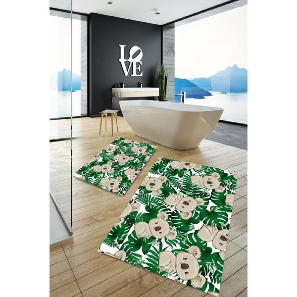 Saraz Halı Koala Yaprak Yıkanabilir 2'li Banyo Halısı Klozet Takımı Srz - Koala 01 P - Yeşil Klozet Takımı Fiyatı