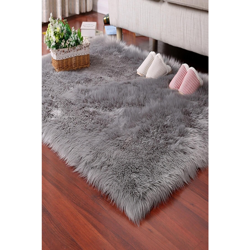 SARAZ HALI Kuzu Post Peluş Gri Halı Yıkanabilir 75 x 100 Beden Kilim Fiyatı