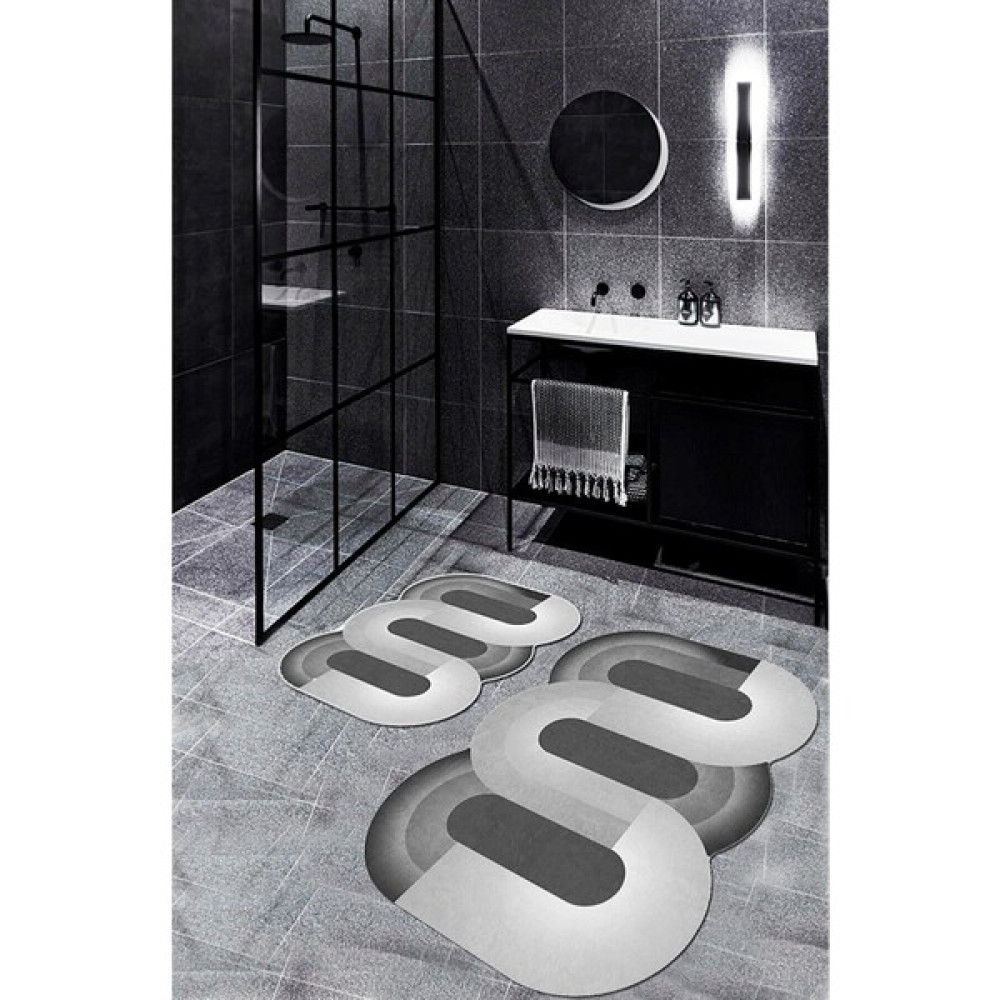 Saraz Halı Lazer Kesim Modern Banyo Paspas Gri Yıkanabilir Klozet 2 Adet - Banyo Klozet Takımı Klozet Takımı Fiyatı
