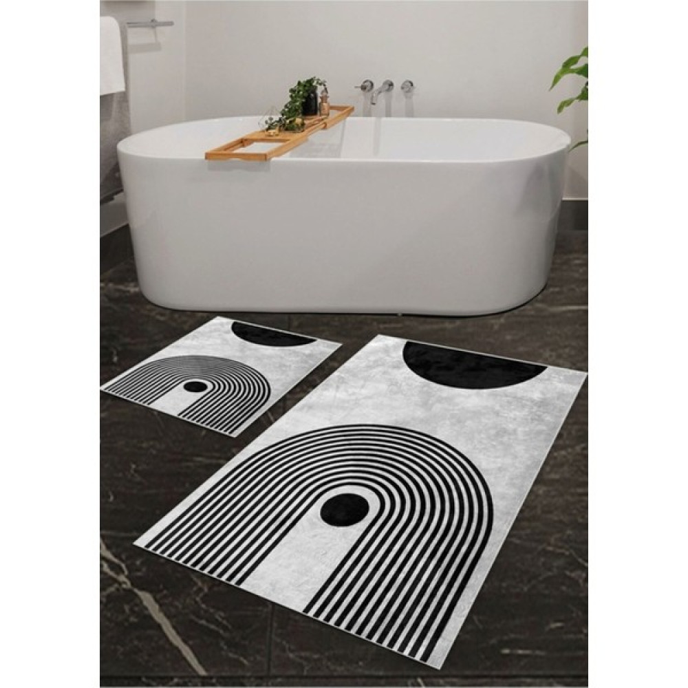 Saraz Halı Modern Art Deco Banyo Paspas 2 Model Home Art Deco Banyo Paspas 2’li - Siyah Klozet Takımı Fiyatı