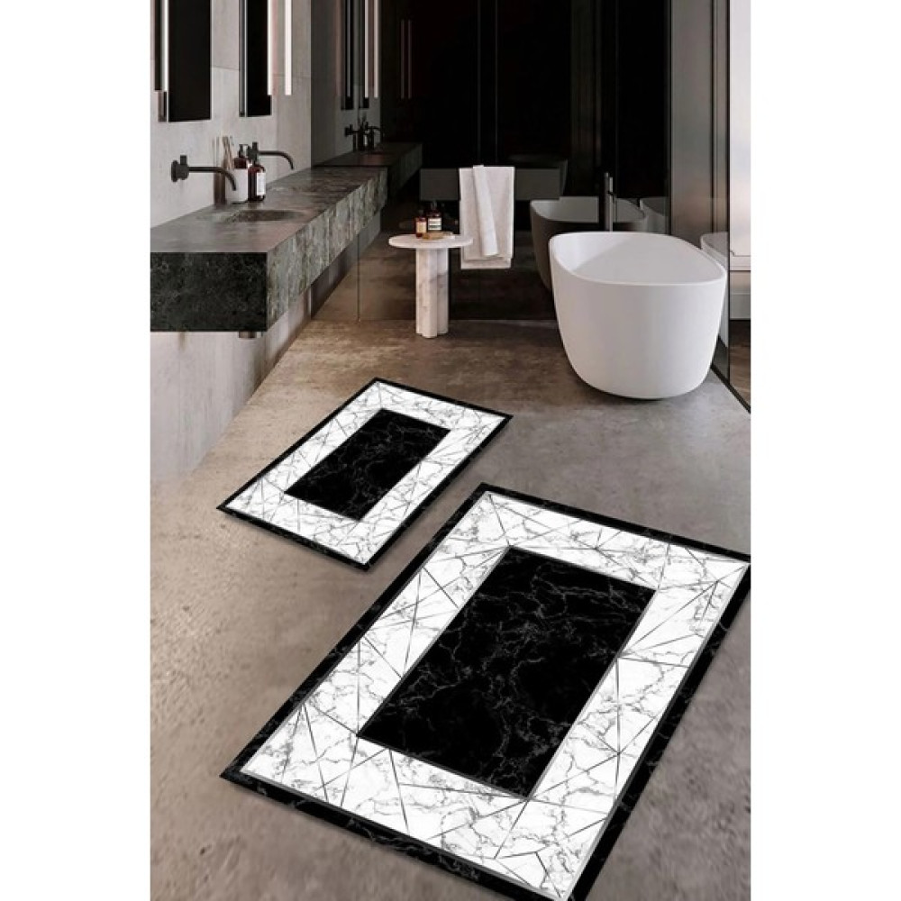 Saraz Halı Siyah Çerçeve 2'li Banyo Halısı Klozet Takımı Srz - Black 02 T - Siyah - Beyaz Klozet Takımı Fiyatı