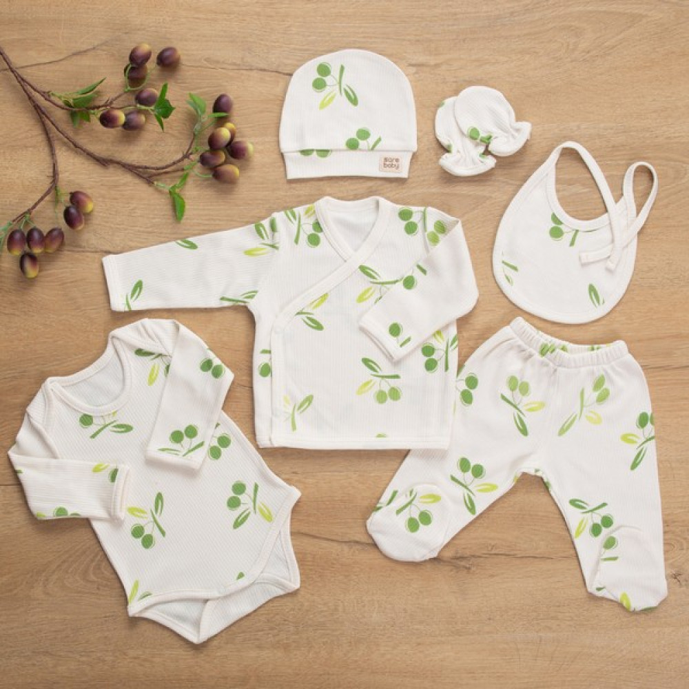 Sare Baby Zeytinim Serisi Bebek Hastane Çıkışı 6'lı Set Unisex %100 Doğal Pamuk Bebek Hastane Çıkışı Fiyatı