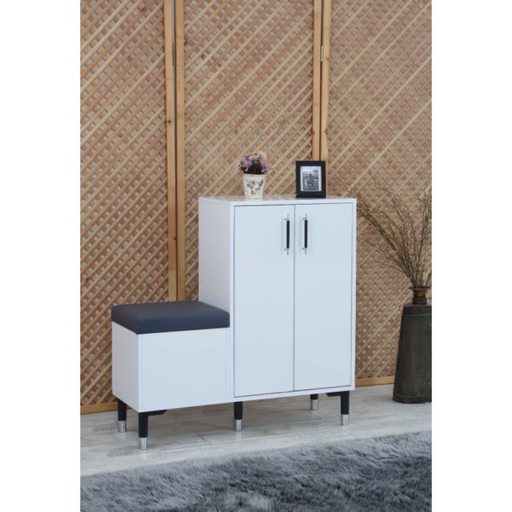 Sare Home Retro Puflu (Oturaklı) Ayakkabılık - Beyaz Ayakkabılık Fiyatı