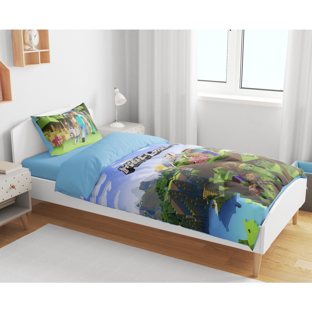 Sarel Minecraft Baskılı 3D Tek Kişilik Nevresim - Mavi - 160 x 220 cm Nevresim Takımı Fiyatı