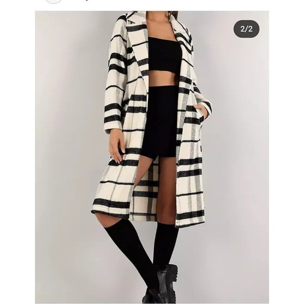 Sarem Moda Beyaz Ekose Kaşe Kaban (Astarsız) Kadın Kaban Fiyatı