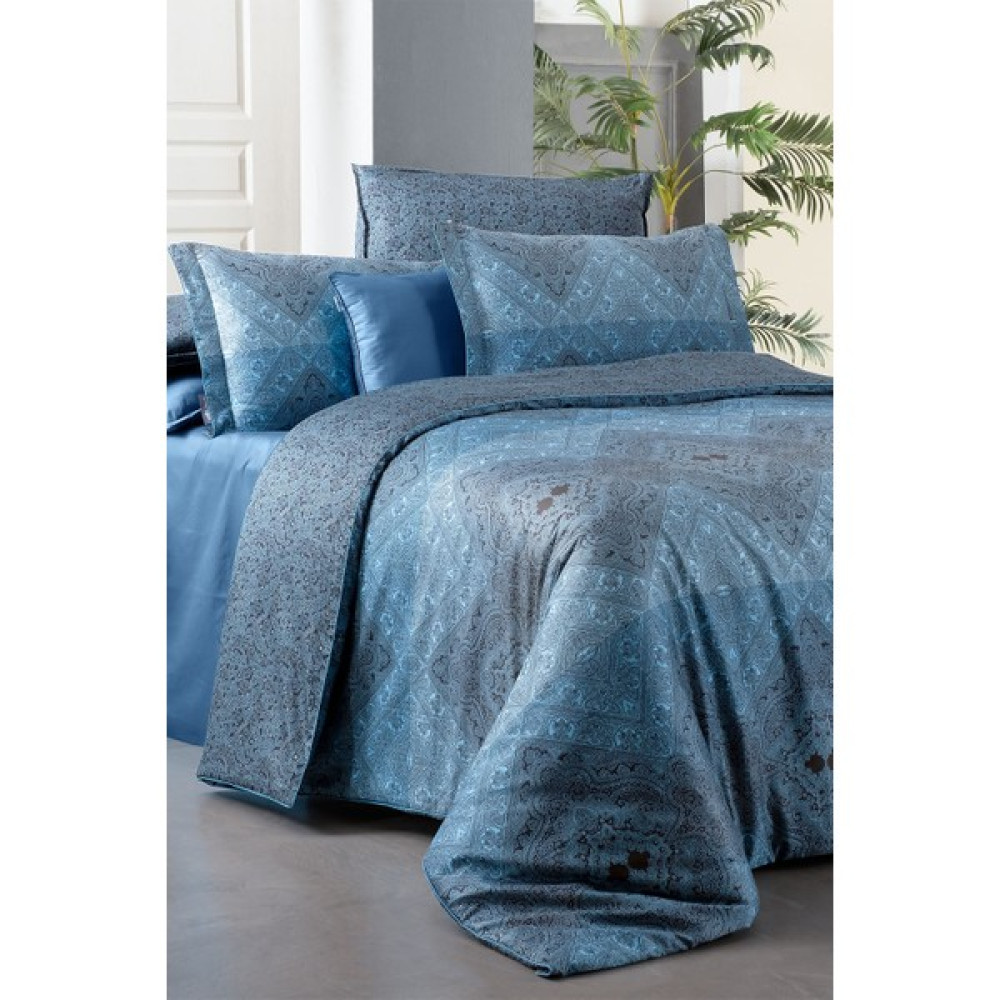 Sarev Brezno Mavi King Size (Battal Boy) %100 Pamuk Saten Çift Taraflı 300 Tc Nevresim Takımı - 240 x 220 cm Nevresim Takımı Fiyatı