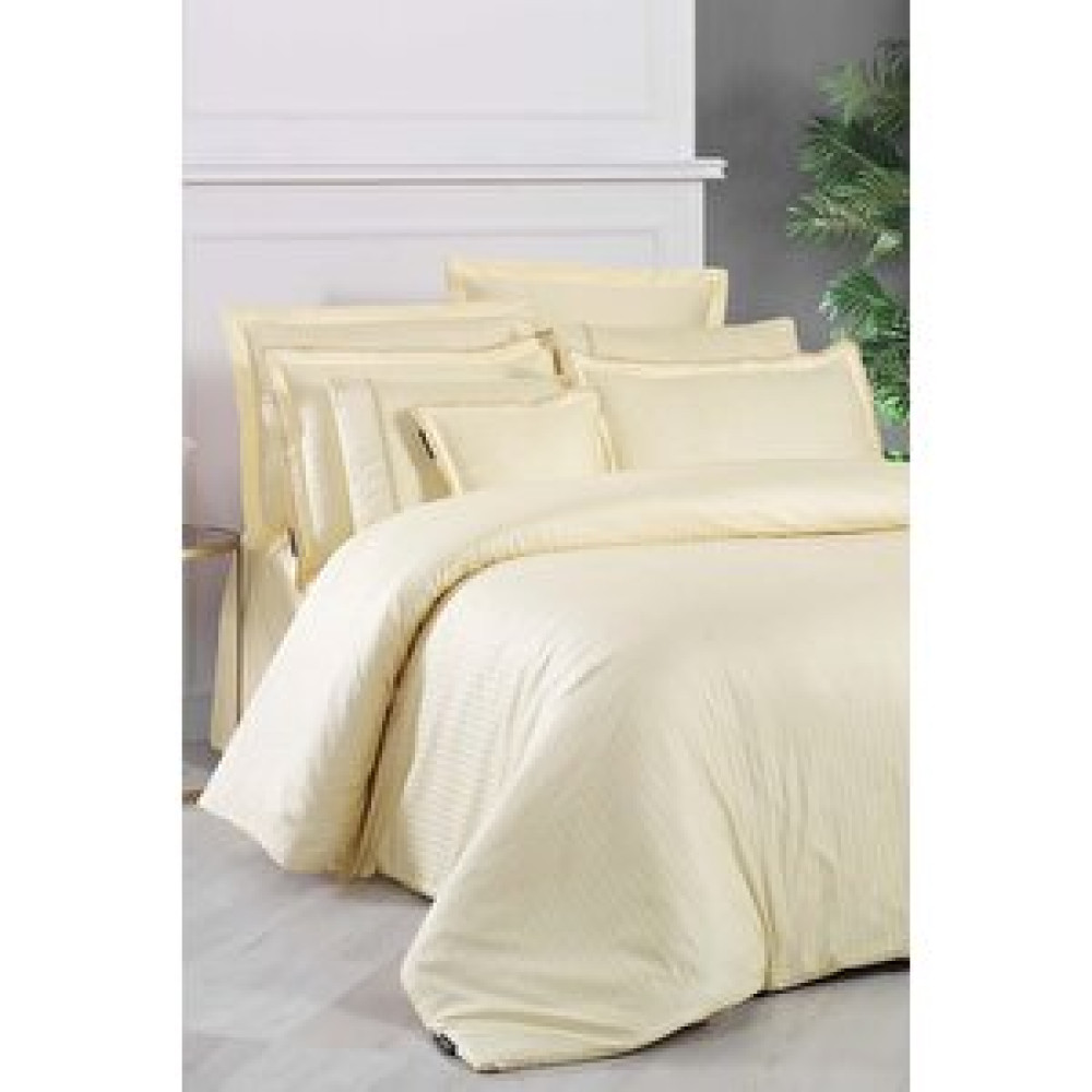 Sarev Jacquard Stripe Sarı Çift Kişilik 260 Tc %100 Pamuk Saten Nevresim Takımı Nevresim Takımı Fiyatı